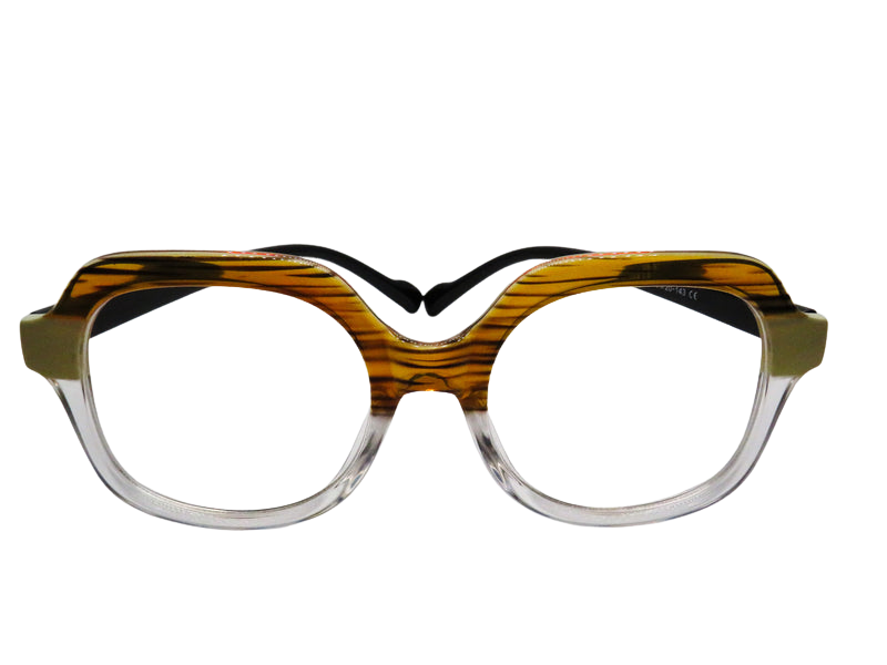 Round Wood Grain and Clear with Avocado Accent