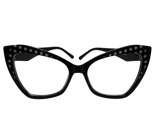 Black and White Polka Dot Rounded Cat Eye