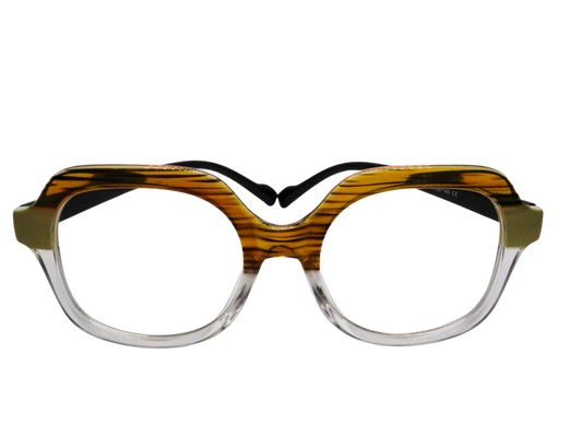 Round Wood Grain and Clear with Avocado Accent
