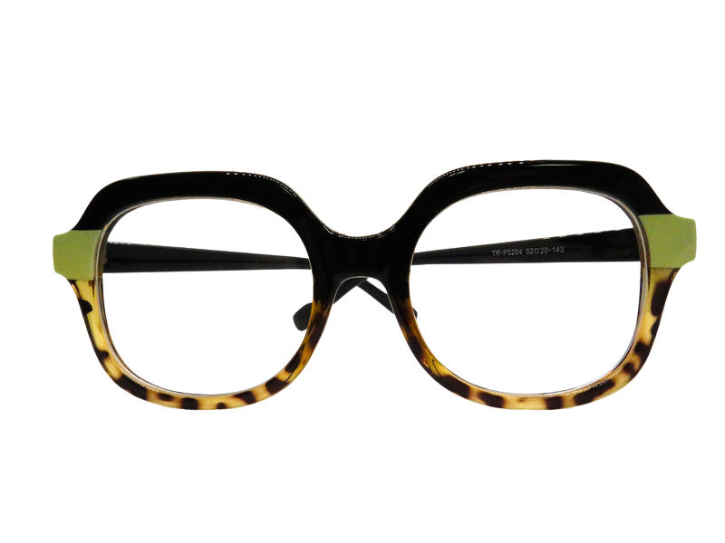 Round Black and Tortoise with Lime Accent