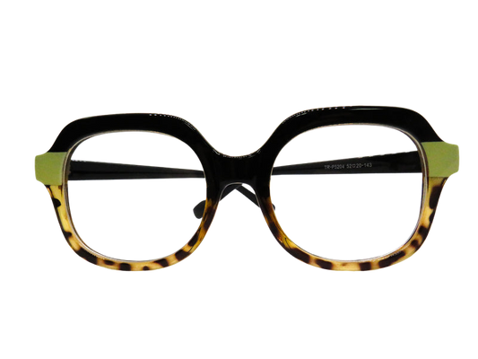Round Black and Tortoise with Lime Accent