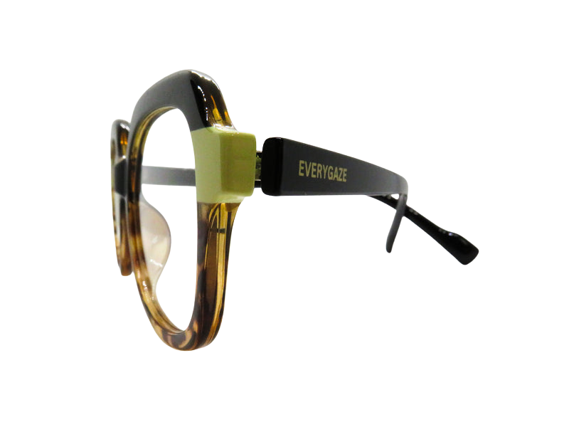 Round Black and Tortoise with Lime Accent